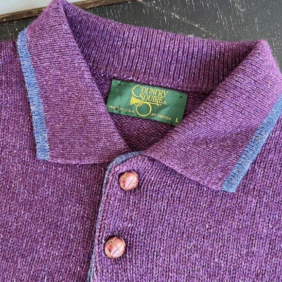 Vintage Country Store Purple Wool Knit Polo Sweater, NWOT, SZ L - Picture 3 of 5